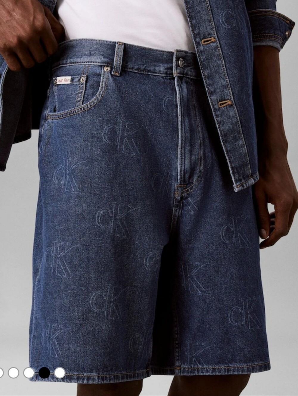 Vintage Calvin Klein Allover Monogram 90s Short Logo Print Denim Jorts Size 29